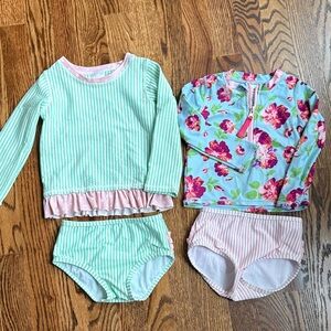 Ruffle Butts Green Striped and Floral Rashguard Set